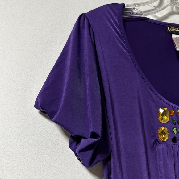 Y2K Fabulosity Purple Gem Embellished Short Sleeve Top Women’s Size XL NWT - Picture 3 of 11